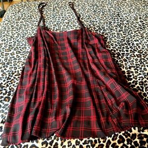 Black and red plaid suspender skirt